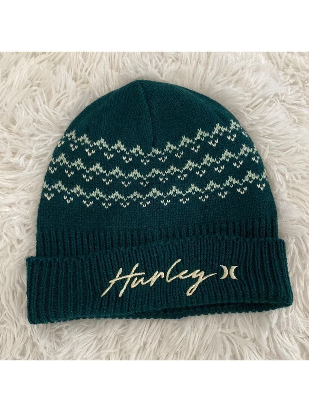 Y2K vintage Hurley forest green knit fold over beanie